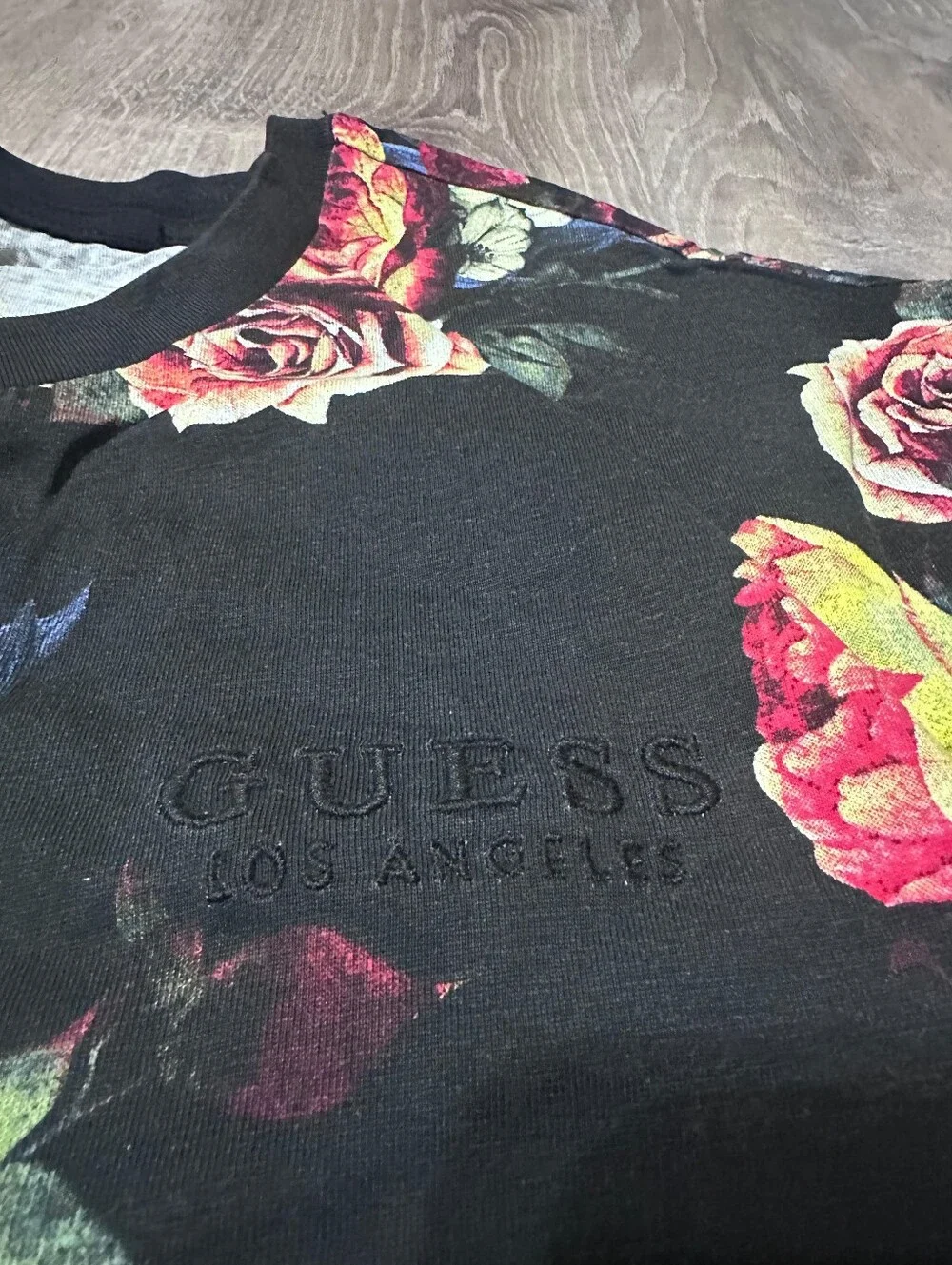 Guess Black Floral Rose Print Tee - Picture 2 of 4